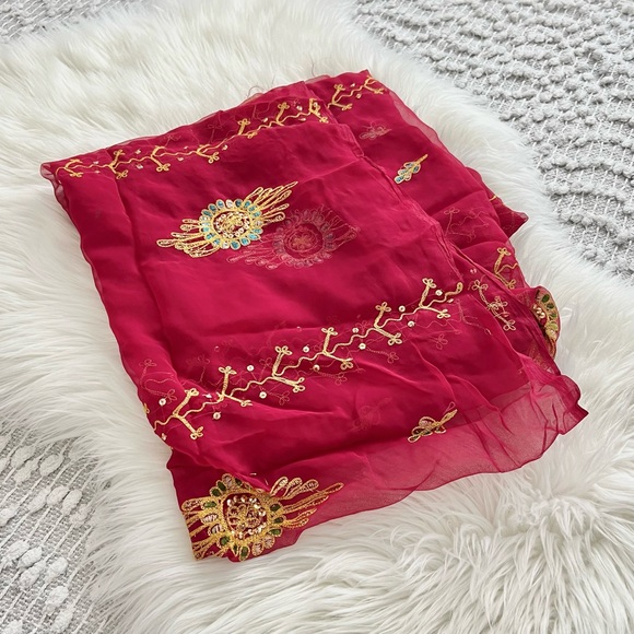 Vintage Deep Red Embroidered Indian Scarf - Picture 3 of 6